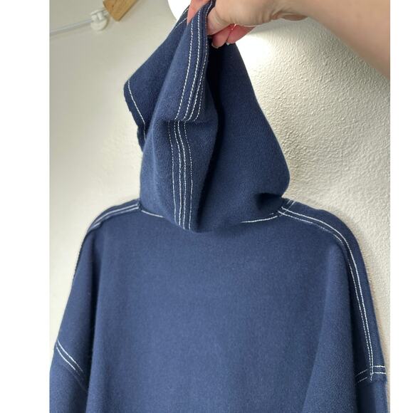 Elizabeth and James Navy with White Stitch Long Sleeve Hooded Sweater L - Picture 13 of 15